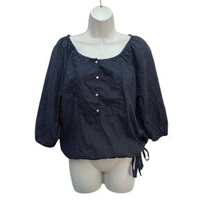 GAP 100% Cotton Navy Blue White Mini Polka Dot Top Blouse - Women’s Medium